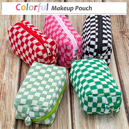 Checkered Makeup Bag for Purse, Small Travel Cosmetic Pouch,Light Green - color: Light Green