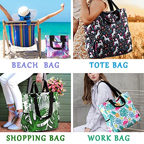 VASCHY Beach Tote Bag for Women, Lightweight Water Resistant Fold-able Large Pool Tote Bag w Zipper for Vocation - color: Summer Pineapple
