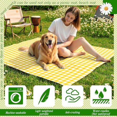 HunnmingRe Gingham Pocket Picnic Blanket Lightweight Portable, Yellow - color: Yellow, style: Gingham