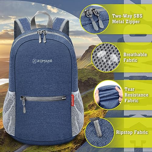ZOMAKE Lightweight Packable Backpack, 10L Small Foldable Daypack for Hiking - color: Navy Blue A5, size: 10L