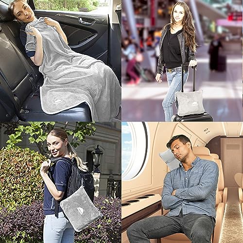 BlueHills Premium Soft Travel Blanket Pillow Combo Airplane - Light Gray - color: Lgray-1pk-t024