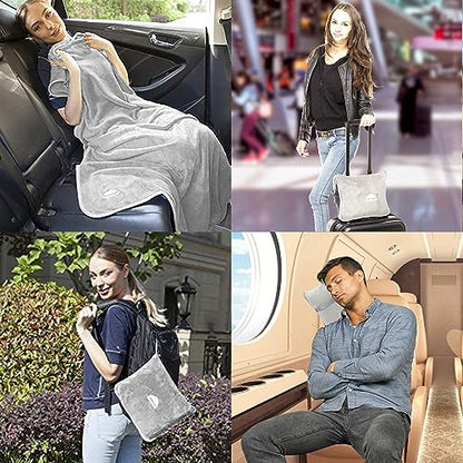 BlueHills Premium Soft Travel Blanket Pillow Combo Airplane - Light Gray - color: Lgray-1pk-t024