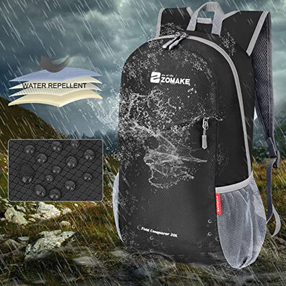 ZOMAKE Lightweight Packable Backpack 20L, Foldable Small Daypack for Hiking - color: Black