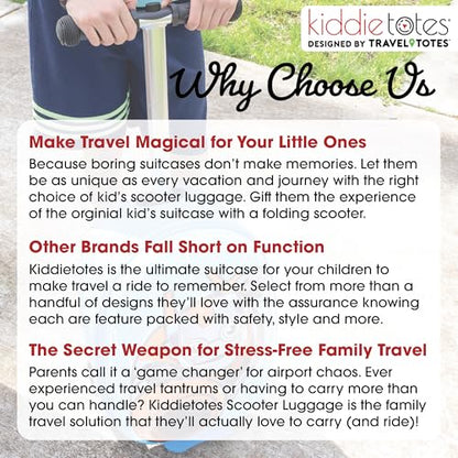 KIDDIETOTES Boys Ride-On Scooter Luggage, Hardside Travel Carry-On Suitcase - style: Superhero Robot