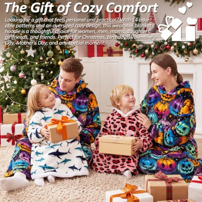 Capecage Long Wearable Blanket Hoodie with Big Pocket,Gift for Women or Men - color: Pumpkin