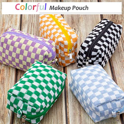 PAZIMIIK Checkered Makeup Bag for Purse, Small Travel Cosmetic Pouch,Green - color: Green