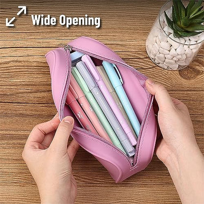 Mr. Pen- Silicone Pencil Case, Aesthetic Pencil Bag for Women, Makeup Pouch - color: Dusty Pink