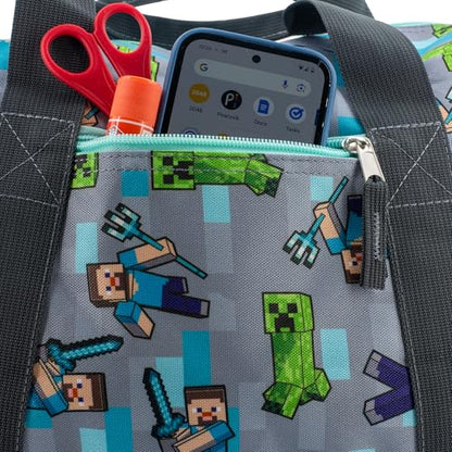 Minecraft Duffle Bag, 16 inch Travel Sleepover Weekender Bag for Girls & Boys, Green/Gray - color: Grey