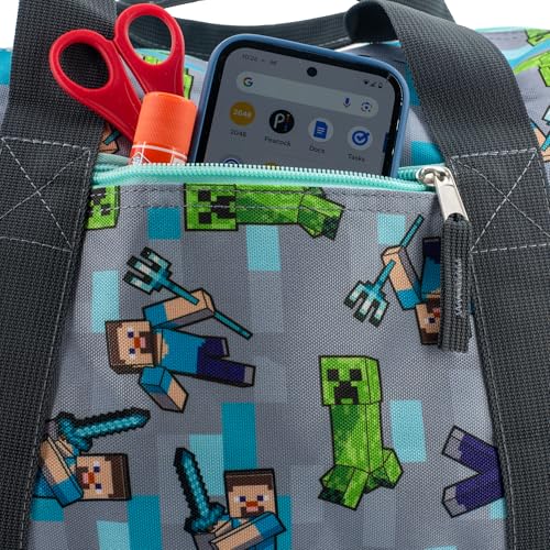 Minecraft Duffle Bag, 16 inch Travel Sleepover Weekender Bag for Girls & Boys, Green/Gray - color: Grey