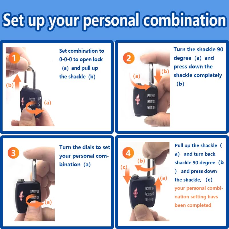 Safe Skies 3-Digit TSA Lock 4-Pack Black – Easy Set for Luggage - color: 4 PACK BLACK