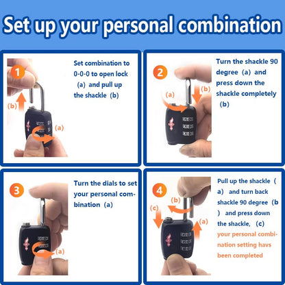 Safe Skies 3-Digit TSA Lock 4-Pack Black – Easy Set for Luggage - color: 4 PACK BLACK