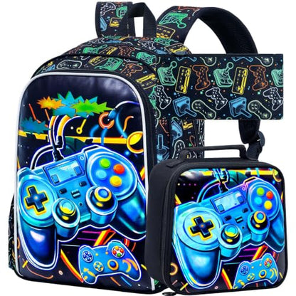 CCJPX 3Pcs Backpack for Boys, 16 Inch Preschool Elementary Kindergarten School Backpacks and Lunch Box - color: Aa2-game Grey