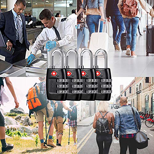 TSA Luggage Locks (4Pack) - 3 Digit Combination Padlocks - Approved Travel Lock for Suitcases & Baggage (Black) - color: Black