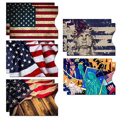 RFID Blocking Sleeves (10 RFID Blocking Sleeves, 5 Unique Designs) Identity Theft Protection Travel Case Set (American Element) (Side Load) - color: Side Load