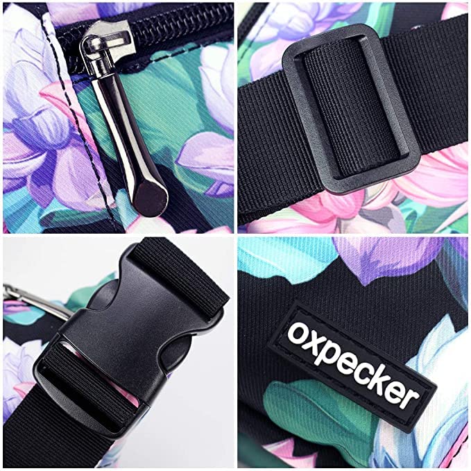Oxpecker Waist Pack Bag, Black Base Floral, with Rain Cover - color: Black Base Floral
