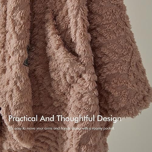 Royoliving Wearable Fleece Blanket with Pockets, Blush Pink, 58" x 64" - color: Blush