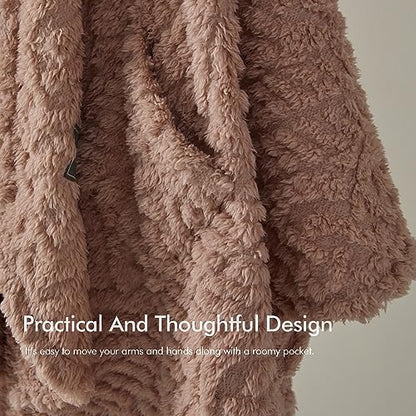 Royoliving Wearable Fleece Blanket with Pockets, Blush Pink, 58" x 64" - color: Blush