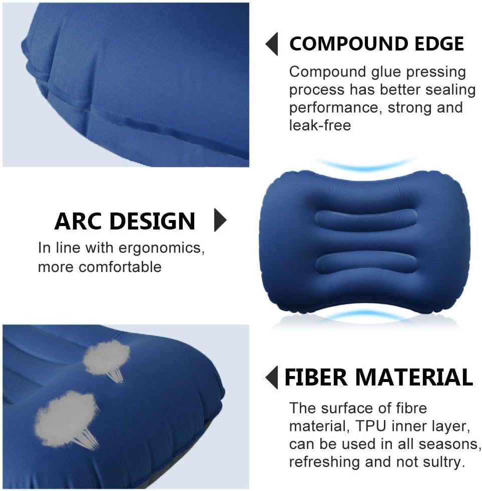 Inflatable Camping Travel Pillow，Compressible, Compact, Comfortable, Ergonomic Inflating Pillows for Neck & Lumbar Support While Camp, Hiking, Backpacking - color: Blue