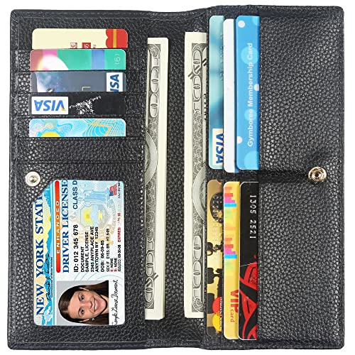 Lavemi Ultra Slim Thin Leather Women Wallet RFID Blocking Credit Card Holder Bifold Long Ladies Billfold - color: 2- Black