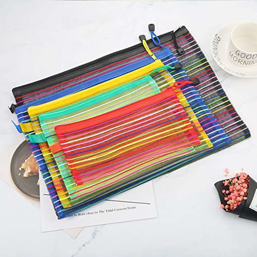 HESTYA 10 Pcs Mesh Zipper Pouch 5 Sizes 5 Colors Travel Storage Bags Bulk