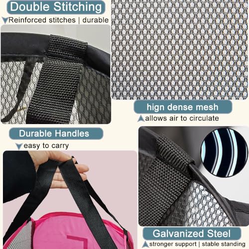 Pink Mesh Dirty Clothes Basket for Laundry Room, Dorm Pop Up Hamper - color: Pink - 2Pack