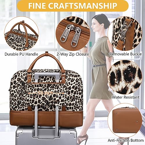 4PCS Weekender Bags for Women Large Overnight Weekend Travel Duffel Bags - color: Brown Leopard-2