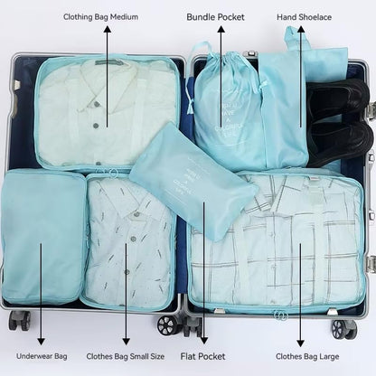7-Piece Travel Packing Cube Set, Luggage Organizer with Mesh Panels, Includes Large, Medium, Small Cubes, Shoe Bag, Laundry Bag, Gray