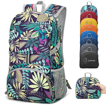 ZOMAKE Lightweight Packable Backpack 35L, Water Resistant Foldable Day Pack - color: D-leaf Print