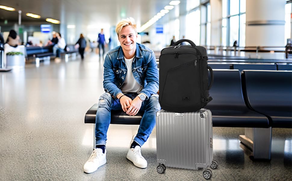 MATEIN Black Mens Travel Backpack, Expandable Carry on Backpack for Women - color: Black, size: Large