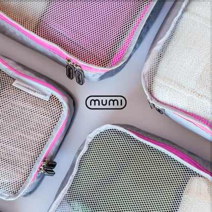 MUMI Packing Cubes Set of 5 - Mesh-Top Luggage Organizers, Yellow - color: Yellow