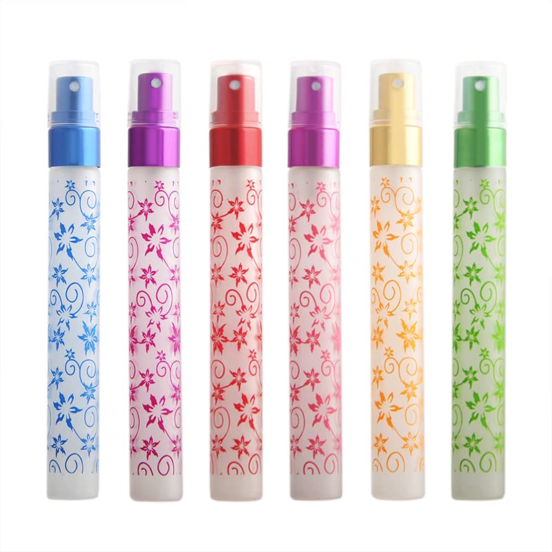 6 PCS 10ml Flower Print Matte Refillable Empty Travel Glass Perfume Spray Bottle Atomizer Pump Sprayer Bottle Set