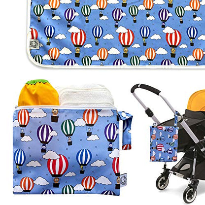 Flockthree Waterproof Baby Changing Pad with Storage Bag (43.3" X 28.7") Washable Wipeable Reusable Leak Proof Diaper Travel Mat Station Changing Mattress Liner Cribs Bed Cover, Flying Animals - color: Hot Air Balloon, size: Large (43.3 x 28.7 Inch)