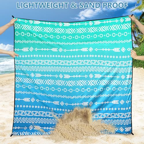 WIWIGO Beach Blanket Mat Waterproof Sandproof for 2-8 Adults Quick Drying - color: Blue Geometric Tribe, size: 79" X 83"（1-4person）