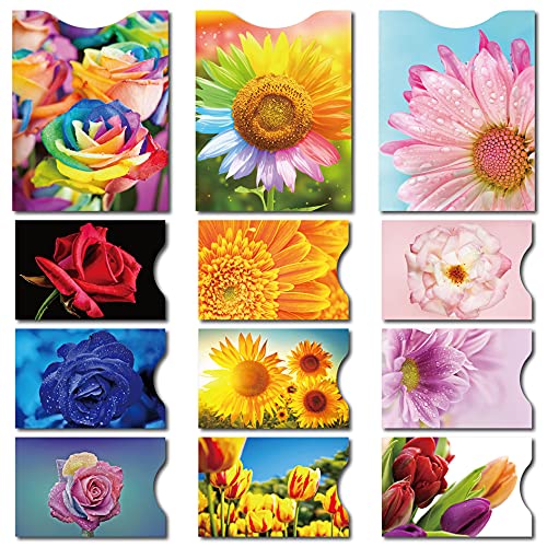 CARSLIFE RFID Blocking Sleeves (9 Credit Card & 3 Passport Sleeves) - Anti RFID Identity Theft Protection, Beautiful Flowers Design