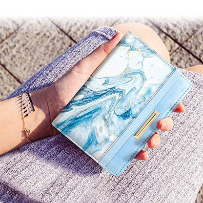 Coco Rossi Passport Holder for Travel Women Slim RFID Passport Cover Wallet - color: Blue Marble