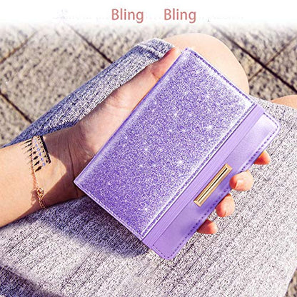 Coco Rossi Passport Holder for Travel Women Slim RFID Passport Cover Wallet - color: Glitter Purple