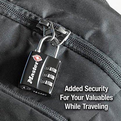 Master Lock Black TSA-Approved Luggage Lock with Wide Lock Body and Thin, Durable Steel Shackle, Zipper Lock for Backpacks, Luggage, 4680DBLK - size: 1 Pack