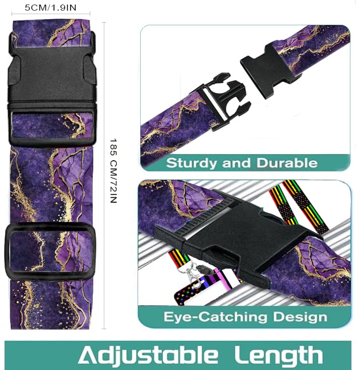 Luggage Straps for Suitcases Travel Belt Accessories, Cute Suitcase Strap, Adjustable Luggage Belt Strap, Heavy Duty with Quick-Release Buckle Luggage Strap Luxury Purple Marble - color: Luxury Purple Marble