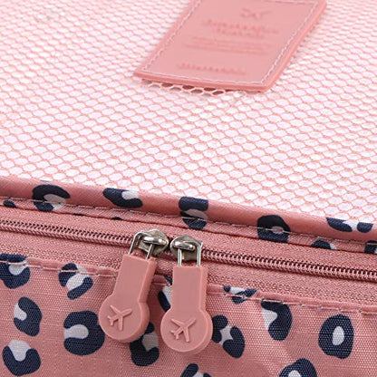 Mossio 7 Set Packing Cubes with Shoe Bag - Travel Carry On Luggage Organizer - color: Pink Leopard