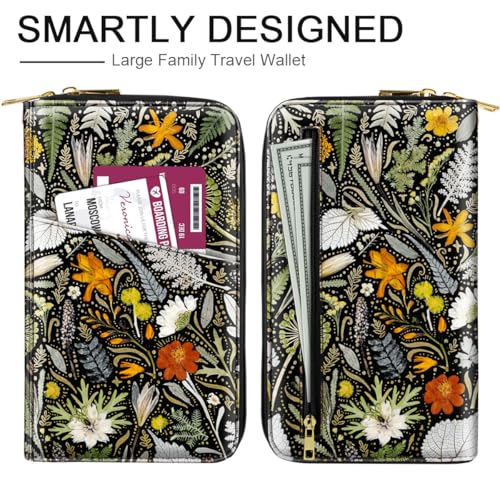 Family Passport Holder Wallet RFID Blocking Document Organizer - color: Dried Flowers