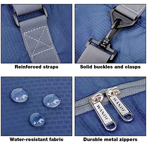 WANDF Foldable Personal Item Travel Bag, Carry on Duffle Bag - color: Navy Blue 40L