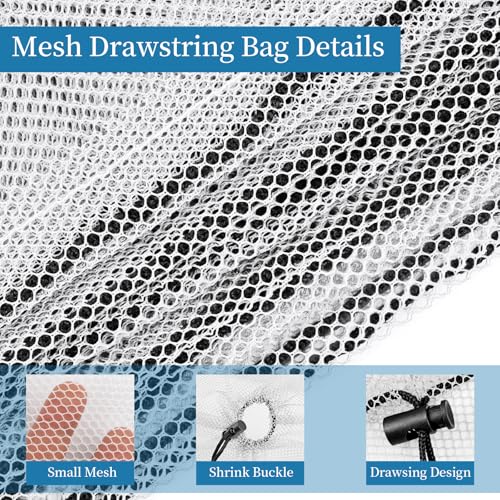 6 Pack Mesh Drawstring Bags with Lock, 14x17 for Gym, Beach, Laundry - color: White
