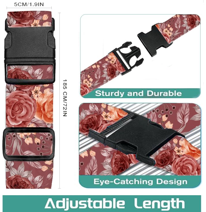 Luggage Straps for Suitcases Travel Belt Accessories, Cute Suitcase Strap, Adjustable Luggage Belt Strap, Heavy Duty with Quick-Release Buckle Luggage Strap Luxury Red Flowers - color: Luxury Red Flowers