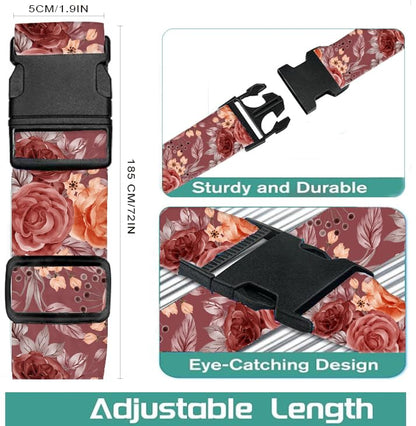 Luggage Straps for Suitcases Travel Belt Accessories, Cute Suitcase Strap, Adjustable Luggage Belt Strap, Heavy Duty with Quick-Release Buckle Luggage Strap Luxury Red Flowers - color: Luxury Red Flowers