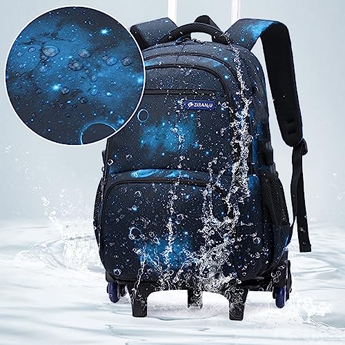 Mildame Geometric Print Rolling Backpack for School Boys Girls with Lunch Bag Teens Bookbag with Wheels Kids Trolley Bag Set, Six Wheels - color: Blue Set-6 Wheels