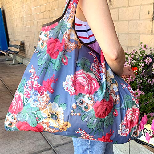 allydrew Large Foldable Tote Nylon Reusable Grocery Bags, Palm Trees in Blue - color: Palm Trees in Blue