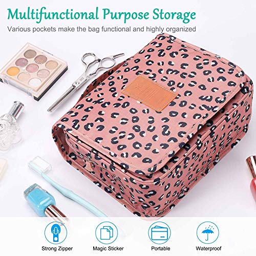 Trawila Travel Hanging Toiletry Bag Cosmetic Bag Makeup Organizers for Men & Women with Sturdy Hook (Leopard print) - color: Leopard print