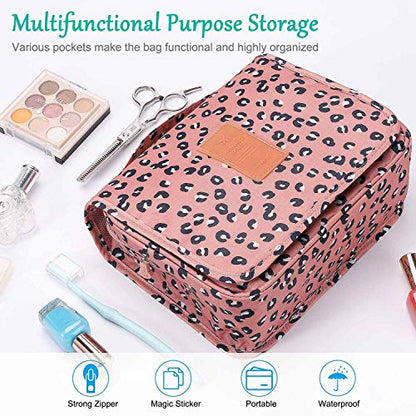Trawila Travel Hanging Toiletry Bag Cosmetic Bag Makeup Organizers for Men & Women with Sturdy Hook (Leopard print) - color: Leopard print