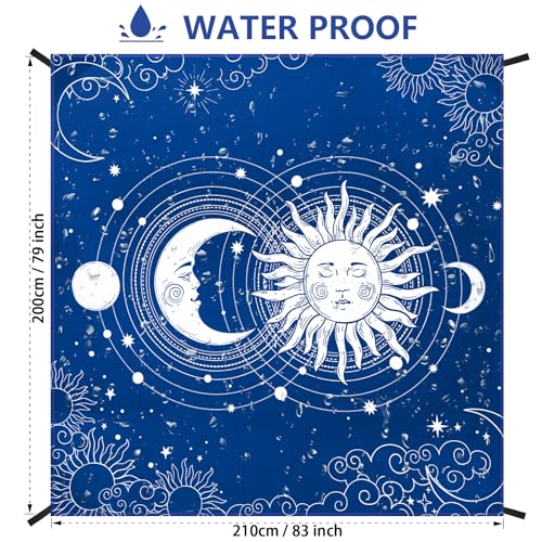 HIHOHO Beach Blanket Waterproof Sandproof Quick Drying Mat for 1-8 Adults - color: Bl-sunmoon, size: 6'11" x 6'7"