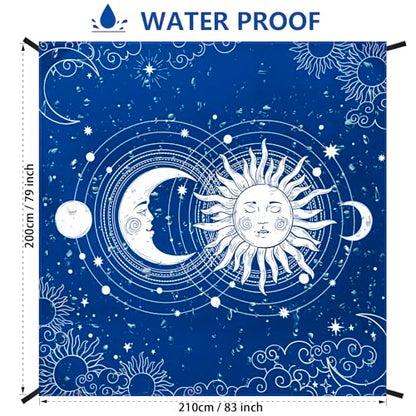 HIHOHO Beach Blanket Waterproof Sandproof Quick Drying Mat for 1-8 Adults - color: Bl-sunmoon, size: 6'11" x 6'7"